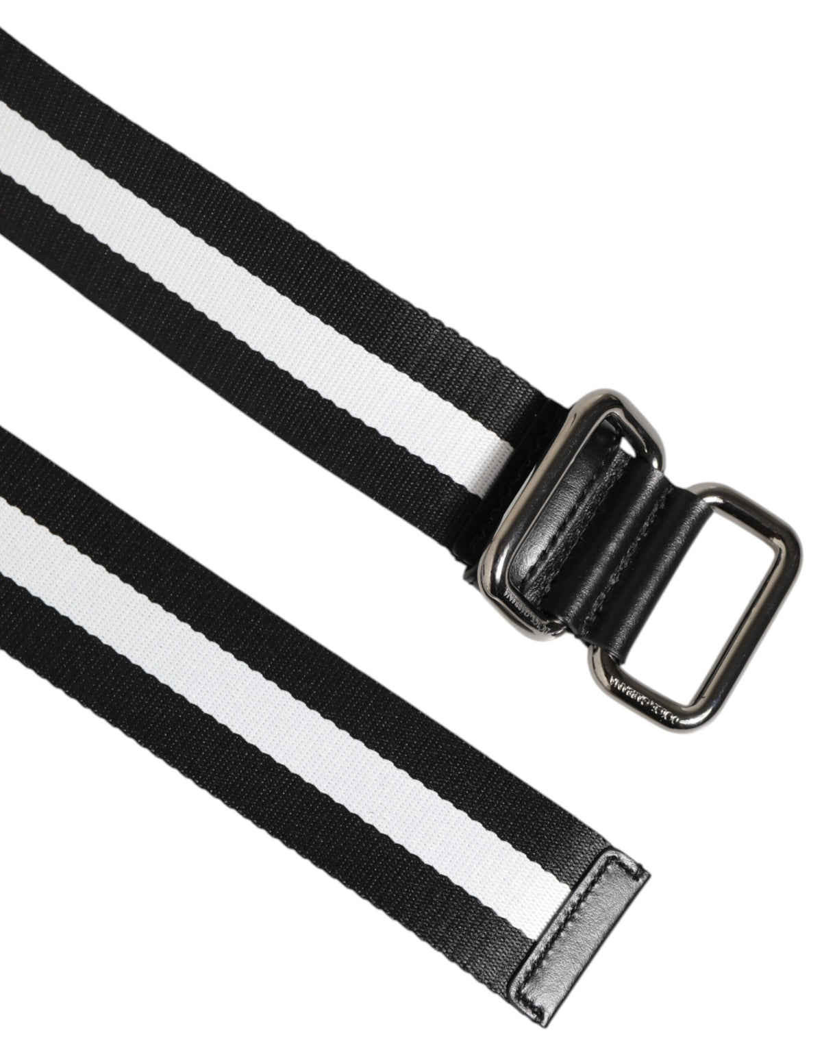 Dolce & Gabbana Calf Leather Nylon & Metal Belt - Black Orange Silver White Print Striped
