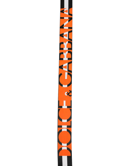 Dolce & Gabbana Calf Leather Nylon & Metal Belt - Black Orange Silver White Print Striped