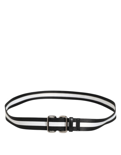 Dolce & Gabbana Calf Leather Nylon & Metal Belt - Black Orange Silver White Print Striped