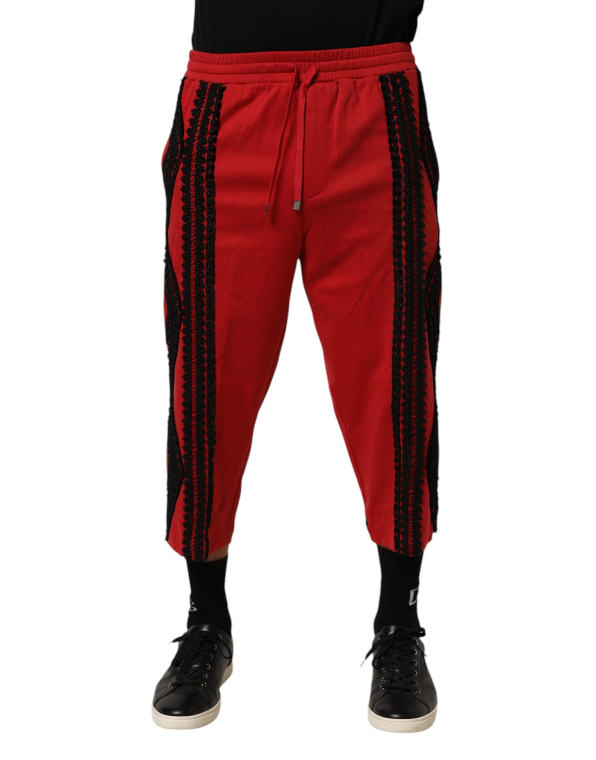 Dolce & Gabbana Men's Athletic Relaxed Fit Regular Cropped Polyamide & Cotton Trousers - Red
