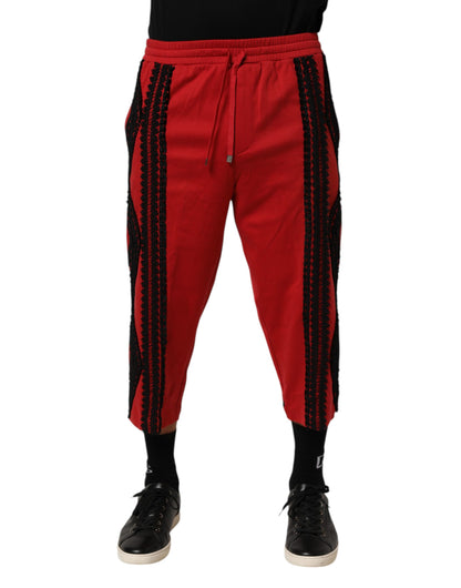 Dolce & Gabbana Men's Athletic Relaxed Fit Regular Cropped Polyamide & Cotton Trousers - Red