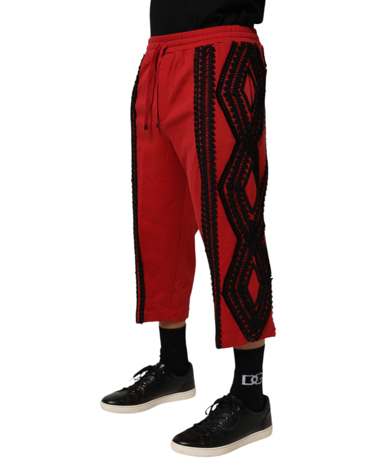 Dolce & Gabbana Men's Athletic Relaxed Fit Regular Cropped Polyamide & Cotton Trousers - Red