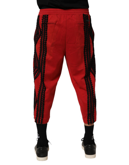 Dolce & Gabbana Men's Athletic Relaxed Fit Regular Cropped Polyamide & Cotton Trousers - Red
