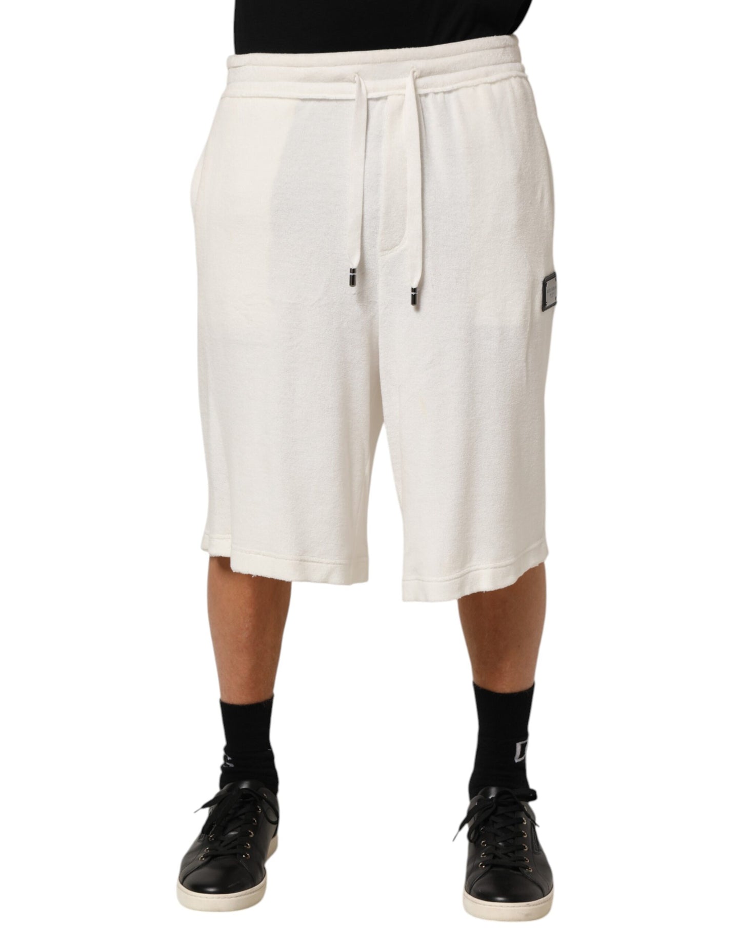 Dolce & Gabbana White Cotton Logo Plaque Men Bermuda Shorts