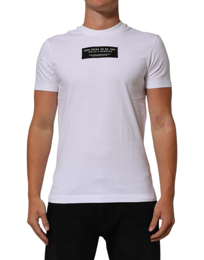 Dolce & Gabbana Men's Regular Fit Short-Sleeve Crew Neck Denim Cotton T-Shirt - White Signature Print