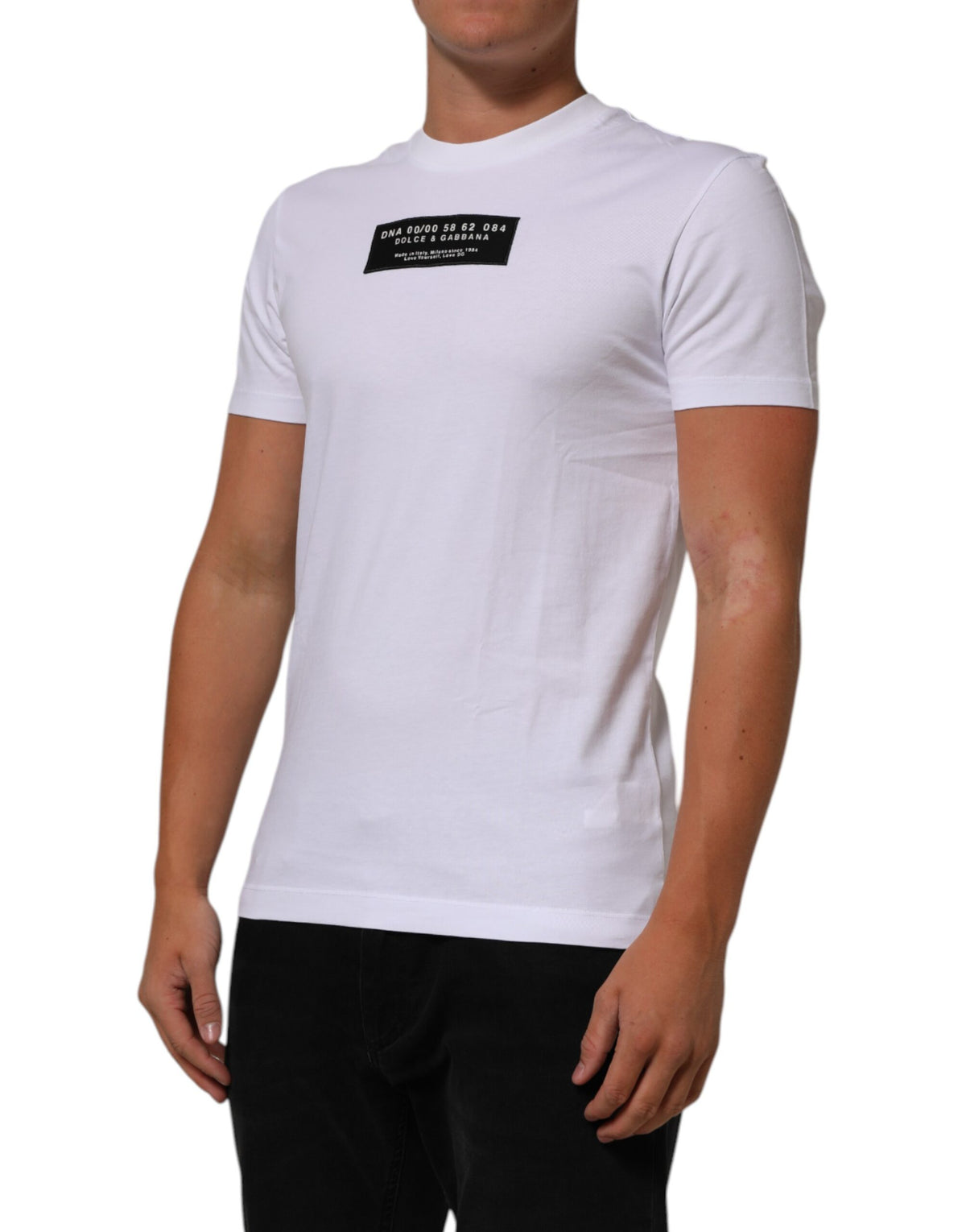 Dolce & Gabbana Men's Regular Fit Short-Sleeve Crew Neck Denim Cotton T-Shirt - White Signature Print
