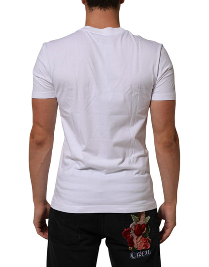 Dolce & Gabbana Men's Regular Fit Short-Sleeve Crew Neck Denim Cotton T-Shirt - White Signature Print