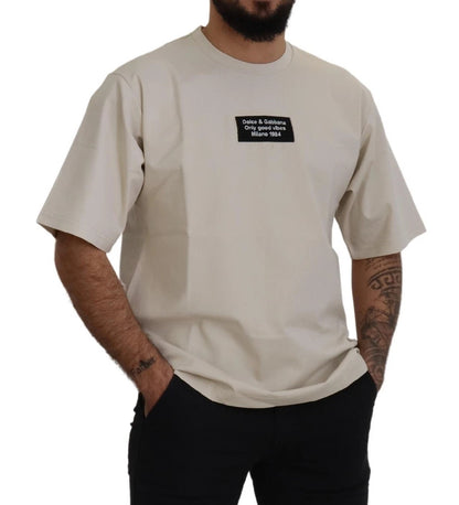 Dolce & Gabbana Men's Regular Fit Short-Sleeve Crew Neck Stretch Cotton & Nylon T-Shirt - Ivory White Print
