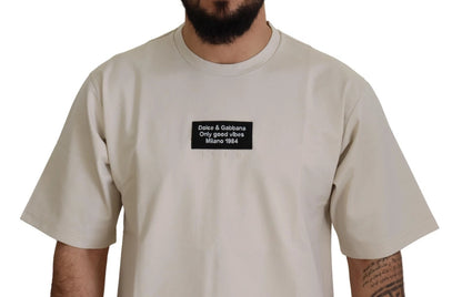 Dolce & Gabbana Men's Regular Fit Short-Sleeve Crew Neck Stretch Cotton & Nylon T-Shirt - Ivory White Print