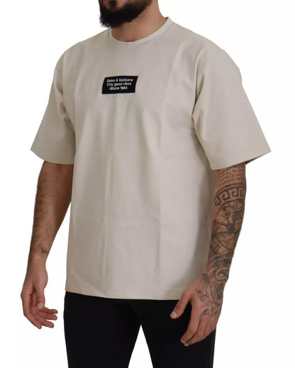 Dolce & Gabbana Men's Regular Fit Short-Sleeve Crew Neck Stretch Cotton & Nylon T-Shirt - Ivory White Print