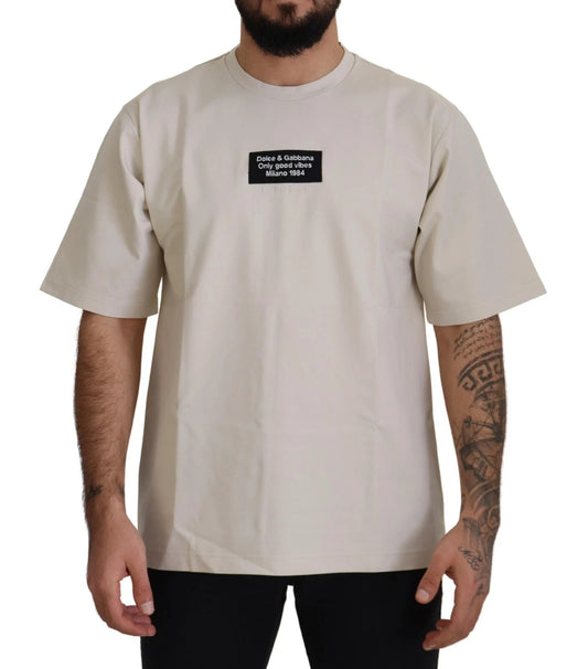 Dolce & Gabbana Men's Regular Fit Short-Sleeve Crew Neck Stretch Cotton & Nylon T-Shirt - Ivory White Print