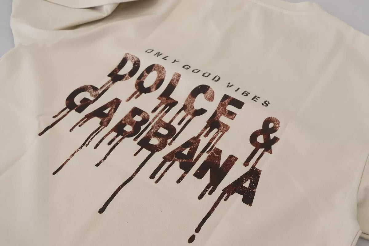 Dolce & Gabbana Men's Regular Fit Short-Sleeve Crew Neck Stretch Cotton & Nylon T-Shirt - Ivory White Print