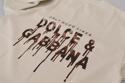 Dolce & Gabbana Men's Regular Fit Short-Sleeve Crew Neck Stretch Cotton & Nylon T-Shirt - Ivory White Print