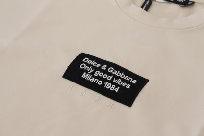 Dolce & Gabbana Men's Regular Fit Short-Sleeve Crew Neck Stretch Cotton & Nylon T-Shirt - Ivory White Print