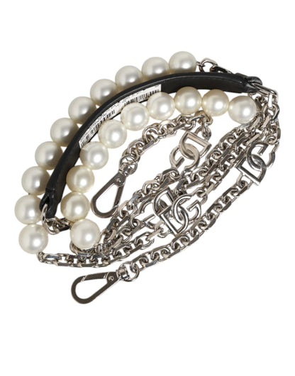 Dolce & Gabbana Brass Plastic Calf Leather Shoulder Strap - Black Pearl Silver White