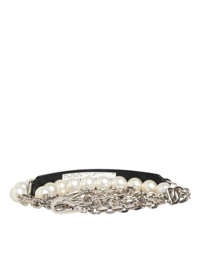 Dolce & Gabbana Brass Plastic Calf Leather Shoulder Strap - Black Pearl Silver White