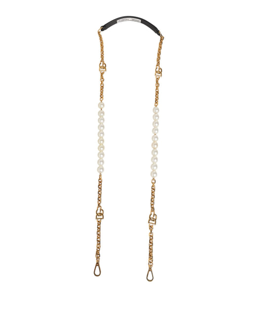 Shoulder Strap by Dolce & Gabbana for women in brass plastic & calf leather black, gold, pearl & white showcases a enviable design, perfect for elevating any ensemble as part of the Brass Plastic Calf Leather Shoulder Strap collection.