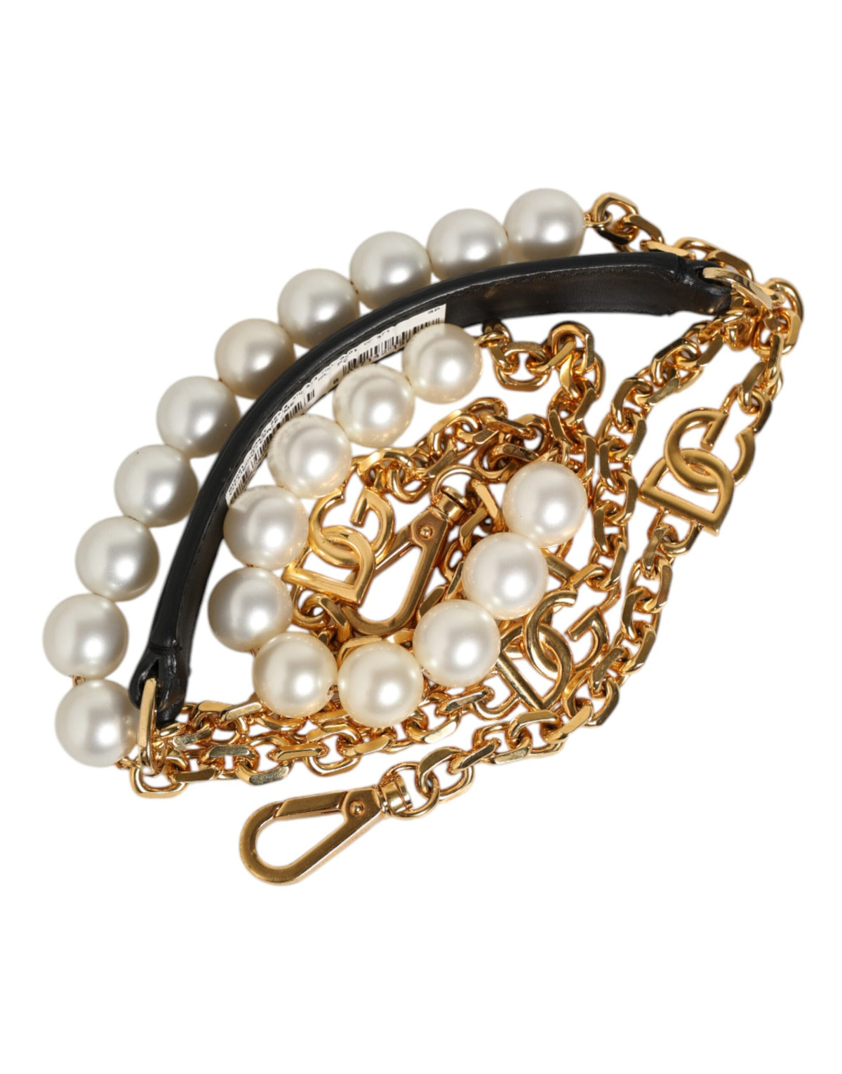 Dolce & Gabbana Brass Plastic Calf Leather Shoulder Strap - Black Gold Pearl White