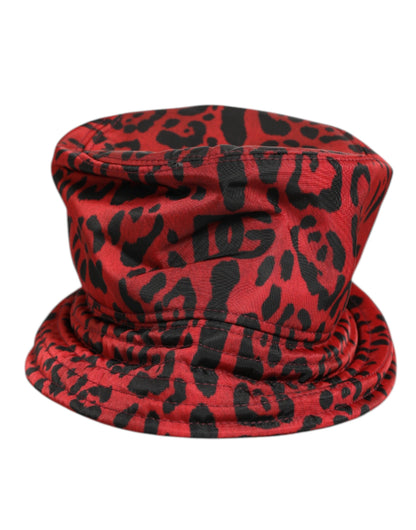 Dolce & Gabbana Nylon Bucket Hat - Black Red Leopard Print Signature Print