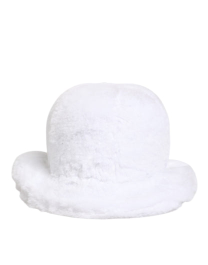 Dolce & Gabbana Polyester Modacrylic Silk & Faux Fur Bucket Hat - White Signature
