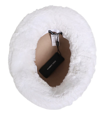 Dolce & Gabbana Polyester Modacrylic Silk & Faux Fur Bucket Hat - White Signature