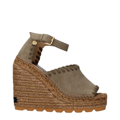 Stella McCartney Green Leather Wedges Sandals