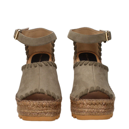 Stella McCartney Green Leather Wedges Sandals