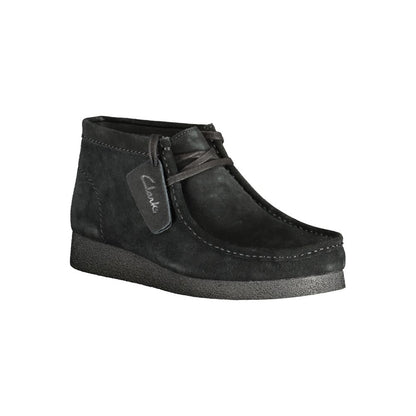 Lace-Up Boots by Clarks for men in polyethylene polyester suede leather black showcases a ergonomic silhouette from the Men's Polyethylene Polyester Suede Leather Lace-Up Boots collection, featuring a ergonomic and a ergonomic .