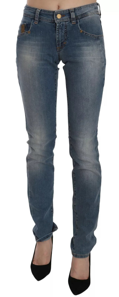 John Galliano Blue Washed Mid Waist Skinny Casual Denim Pants