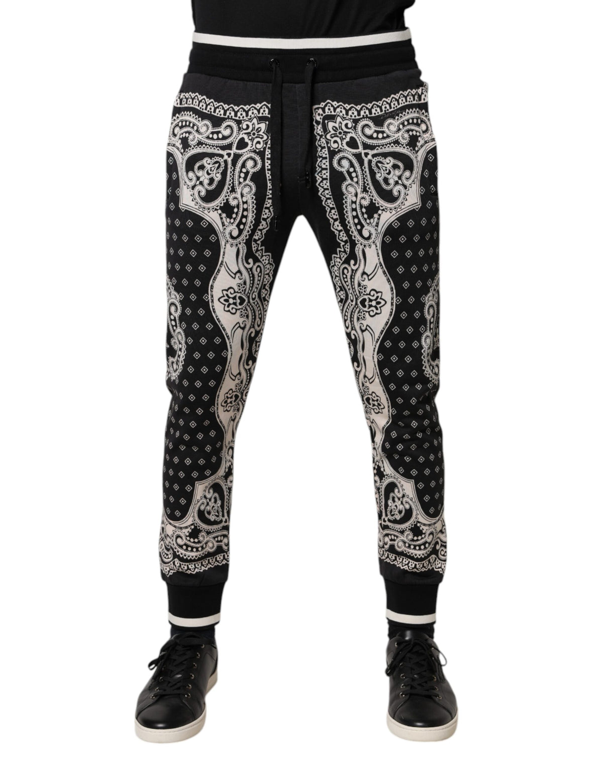 Dolce & Gabbana Men's Athletic Regular Fit Cotton Jogger Sweatpants - Black White Print