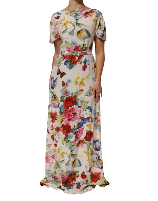 Dolce & Gabbana Women's Gown Sheath Short-Sleeve Silk Short Dress - White Patterned Floral Print