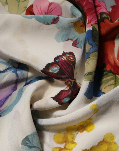 Dolce & Gabbana White Floral Print Silk Sheath LongGown Dress