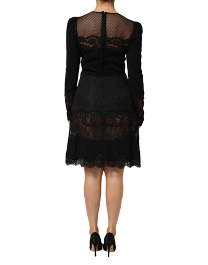 Dolce & Gabbana Women's A Line Sheath Cocktail Long-Sleeve Polyamide Polyester Cotton & Silk Dress - Black Floral