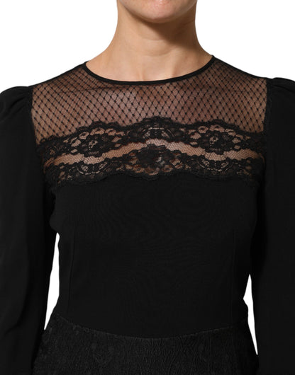 Dolce & Gabbana Women's A Line Sheath Cocktail Long-Sleeve Polyamide Polyester Cotton & Silk Dress - Black Floral