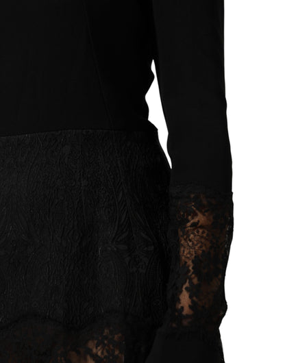 Dolce & Gabbana Women's A Line Sheath Cocktail Long-Sleeve Polyamide Polyester Cotton & Silk Dress - Black Floral