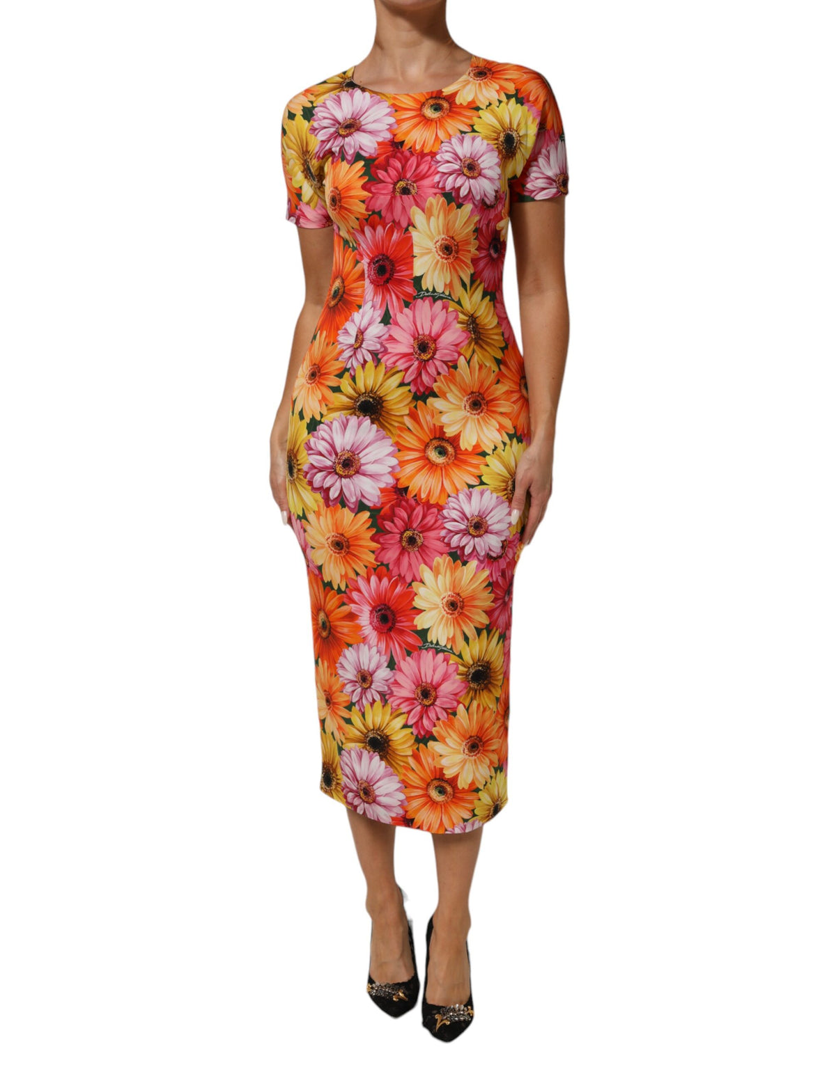 Dolce & Gabbana Women's Sheath Short-Sleeve Silk Midi Short Dress - Multicolor Patterned Floral Print