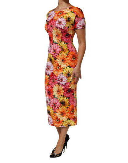 Dolce & Gabbana Women's Sheath Short-Sleeve Silk Midi Short Dress - Multicolor Patterned Floral Print