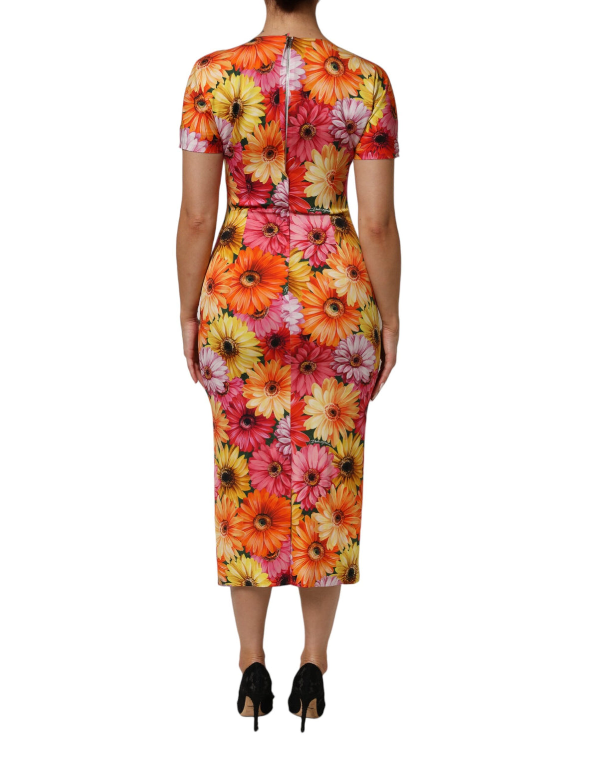 Dolce & Gabbana Women's Sheath Short-Sleeve Silk Midi Short Dress - Multicolor Patterned Floral Print