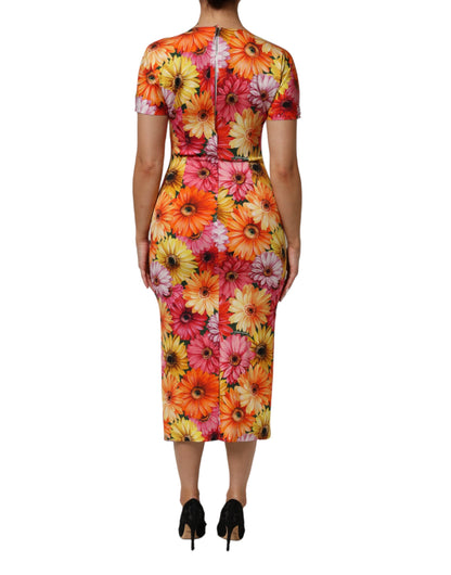 Dolce & Gabbana Women's Sheath Short-Sleeve Silk Midi Short Dress - Multicolor Patterned Floral Print
