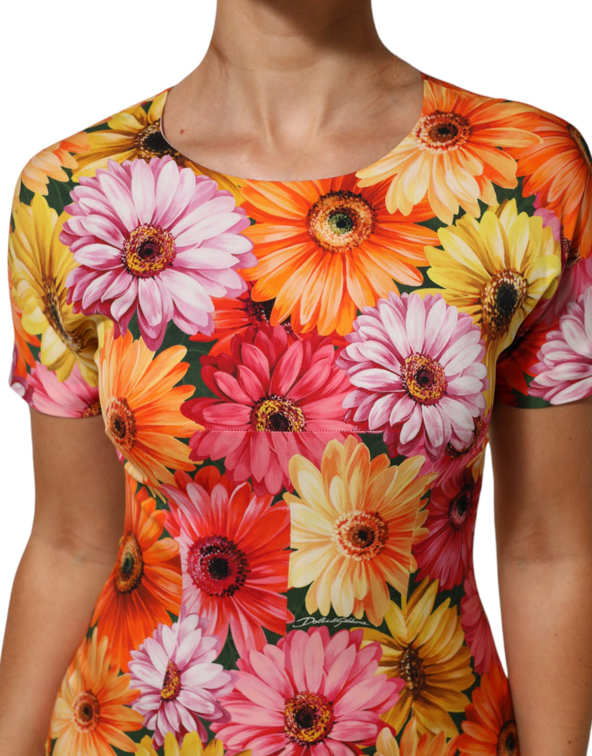 Dolce & Gabbana Women's Sheath Short-Sleeve Silk Midi Short Dress - Multicolor Patterned Floral Print