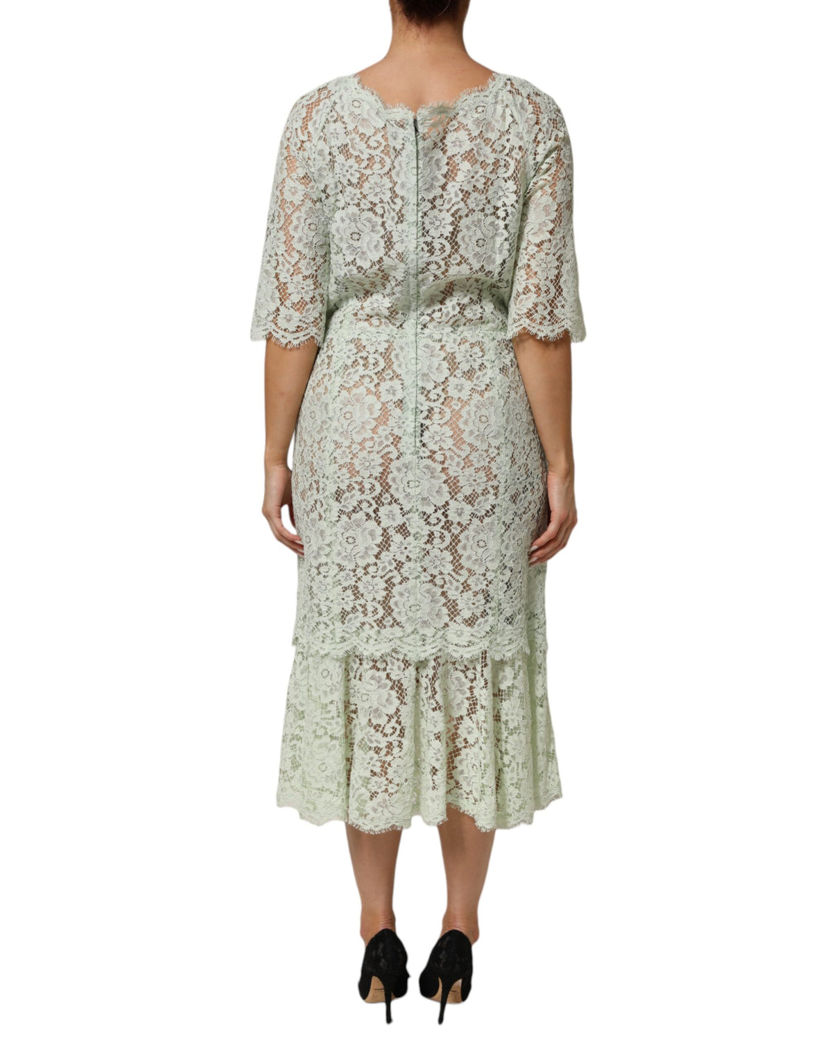 Dolce & Gabbana Women's Short-Sleeve Polyamide Silk Viscose & Cotton Midi Short Dress - Mint Green Floral