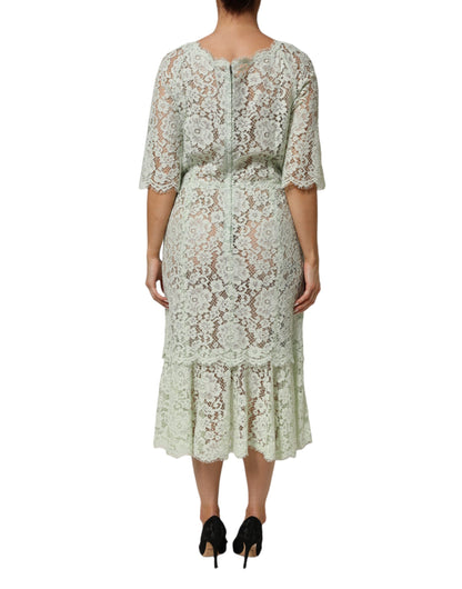 Dolce & Gabbana Women's Short-Sleeve Polyamide Silk Viscose & Cotton Midi Short Dress - Mint Green Floral