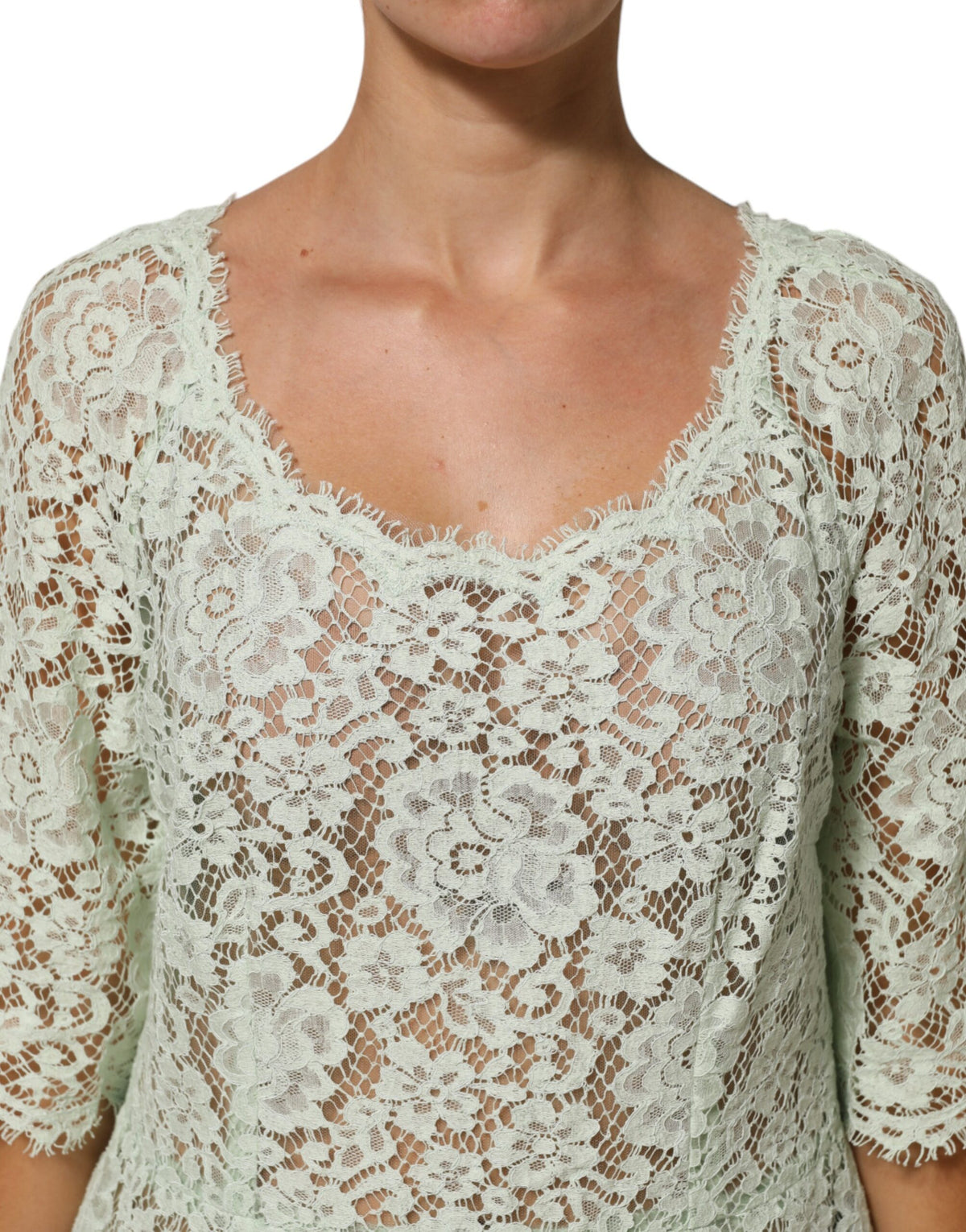 Dolce & Gabbana Women's Short-Sleeve Polyamide Silk Viscose & Cotton Midi Short Dress - Mint Green Floral