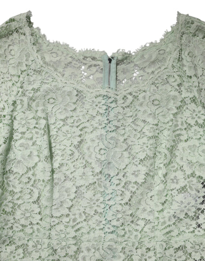 Dolce & Gabbana Women's Short-Sleeve Polyamide Silk Viscose & Cotton Midi Short Dress - Mint Green Floral