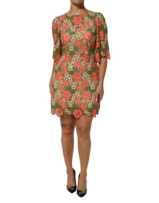 Dolce & Gabbana Women's A Line Cotton Polyester Silk & Viscose Short Mini Dress - Multicolor Patterned Floral