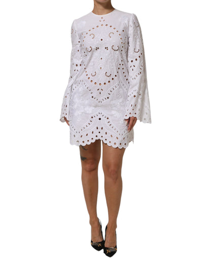 Dolce & Gabbana Women's A Line Sheath Cocktail Long-Sleeve Cotton Polyester Short Mini Dress - White