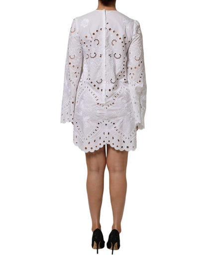 Dolce & Gabbana Women's A Line Sheath Cocktail Long-Sleeve Cotton Polyester Short Mini Dress - White