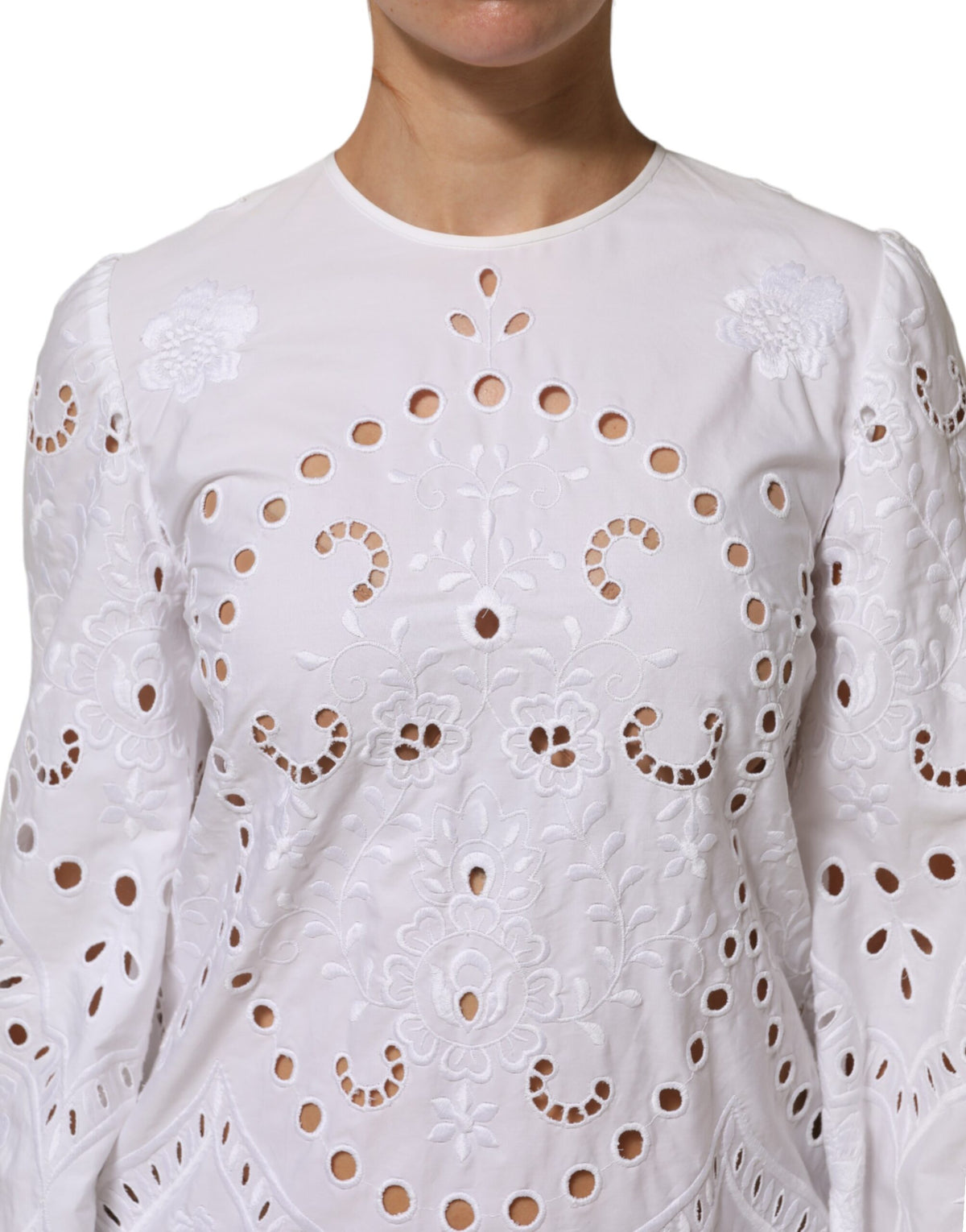 Dolce & Gabbana Women's A Line Sheath Cocktail Long-Sleeve Cotton Polyester Short Mini Dress - White