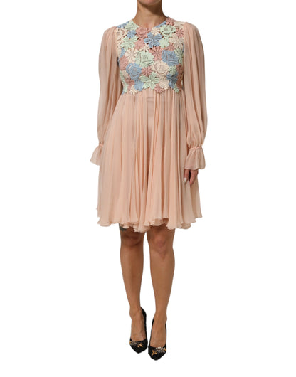 Dolce & Gabbana Women's A Line Long-Sleeve Cotton Polyester & Silk Dress - Pink Floral Signature