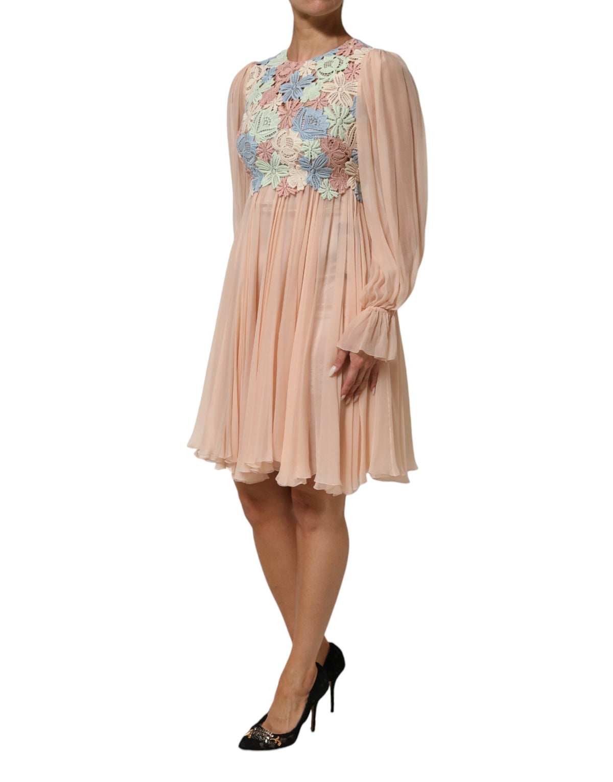 Dolce & Gabbana Women's A Line Long-Sleeve Cotton Polyester & Silk Dress - Pink Floral Signature